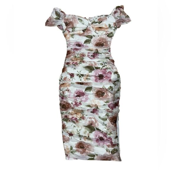 Windsor Total Flirt Floral Off-The-Shoulder Dress MIDI Bodycon Size Medium - Picture 4 of 16